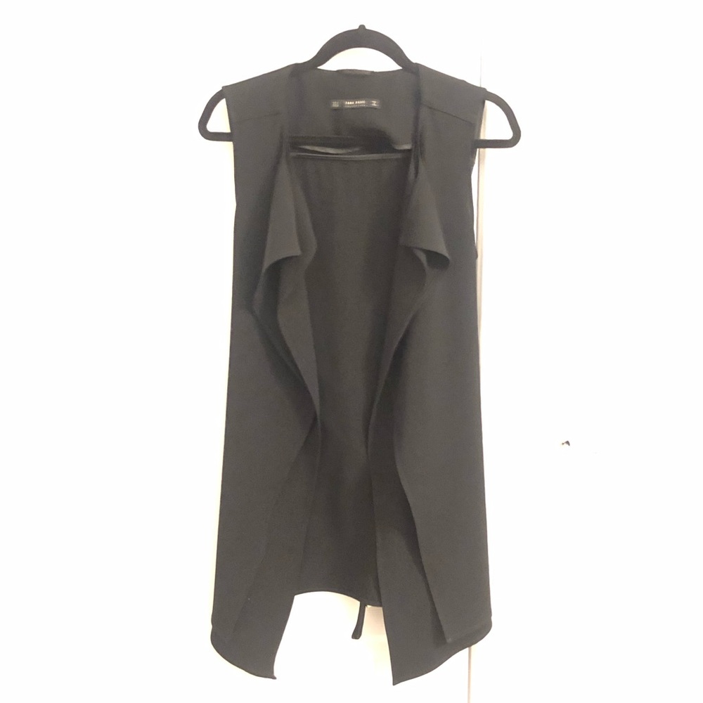 Zara: Black Long Double-layer Flowy Vest — Size S